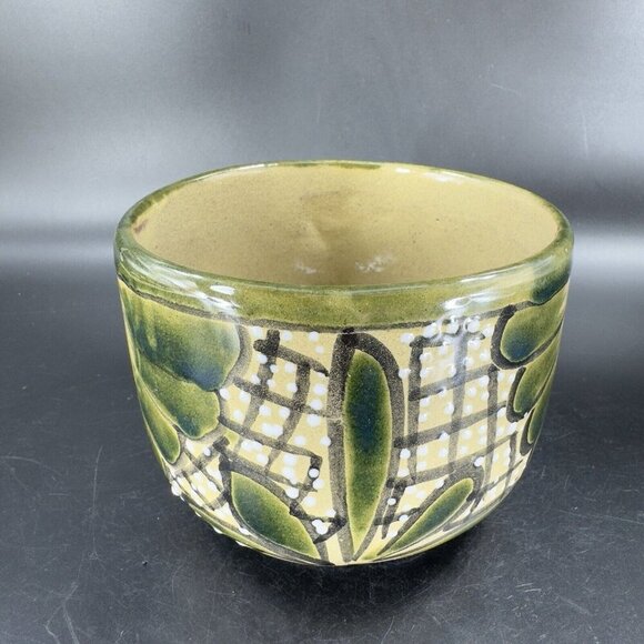 Vintage Mexico Pottery Talavera Large Oversize Coffee Mug Cup Green Glazed VTG - Picture 12 of 15